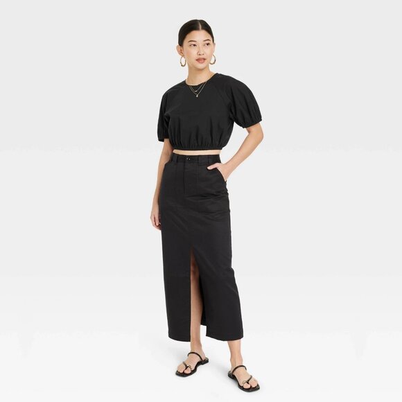 XL - Womens Slim Fit Puff Short Sleeve Top - A New Day - Black - Picture 2 of 6